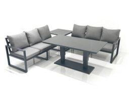 Fimous 6 Seater Aluminium Outdoor Garden Furniture Set With Adjustable Rising Lifting Dining Table 3 Seater Sofa Side Table - thumbnail 1