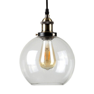 Valuelights Sheridan Black & Gold Ceiling Pendant & Clear Glass Globe Light Fitting - Includes 4W Led Filament Bulb - image 1