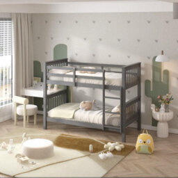 RAC3 Wooden Double Bunk Bed   Space Saving, Sturdy, Sleeps 2   Available In White And Grey (Double Grey With Mattresses) - thumbnail 3