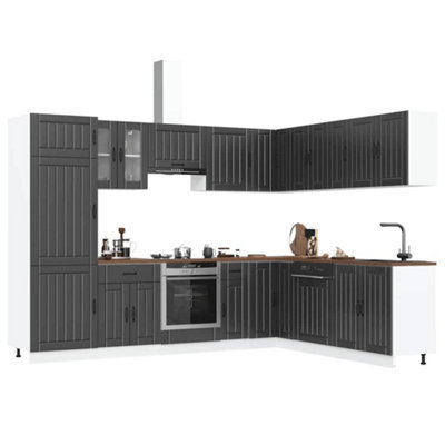 Berkfield 14 Piece Kitchen Cabinet Set Lucca Black Engineered Wood - image 1