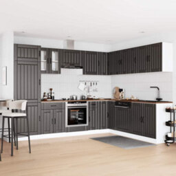Berkfield 14 Piece Kitchen Cabinet Set Lucca Black Engineered Wood - thumbnail 3