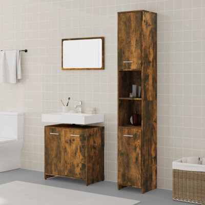 Berkfield 3 Piece Bathroom Furniture Set Smoked Oak Engineered Wood - image 1
