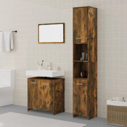 Berkfield 3 Piece Bathroom Furniture Set Smoked Oak Engineered Wood - thumbnail 1