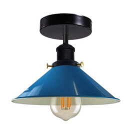 Vintage Ceiling Light Semi-Flush Mount With E27 Fitting 22Cm Conical Lampshade Ceiling Light Fixture Blue With Bulb