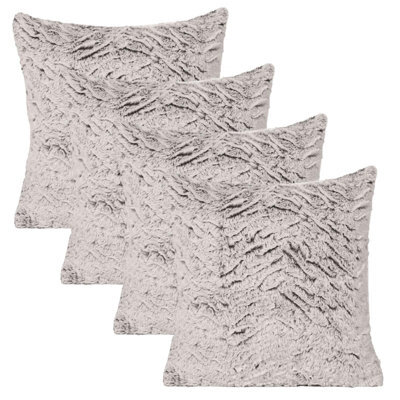 OHS 4 Pack Two Tone Faux Fur Fleece Cushion Covers, Natural - 45 X 45Cm - image 1