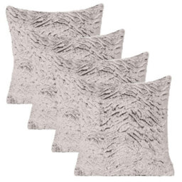 OHS 4 Pack Two Tone Faux Fur Fleece Cushion Covers, Natural - 45 X 45Cm - thumbnail 1