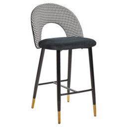 Wyld And Coco Velvet Steel Bar Chairs Set Of 2 Black And White With Gold-Edged Legs - thumbnail 4