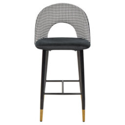 Wyld And Coco Velvet Steel Bar Chairs Set Of 2 Black And White With Gold-Edged Legs - thumbnail 1