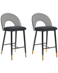 Wyld And Coco Velvet Steel Bar Chairs Set Of 2 Black And White With Gold-Edged Legs - thumbnail 3