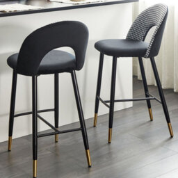 Wyld And Coco Velvet Steel Bar Chairs Set Of 2 Black And White With Gold-Edged Legs - thumbnail 2