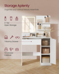 Vasagle Kailyn Collection - Dressing Table With Led Lights And Power Outlet, Vanity Table With Mirror, Adjustable Shelves - thumbnail 3