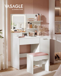 Vasagle Kailyn Collection - Dressing Table With Led Lights And Power Outlet, Vanity Table With Mirror, Adjustable Shelves