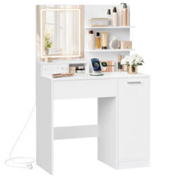 Vasagle Kailyn Collection - Dressing Table With Led Lights And Power Outlet, Vanity Table With Mirror, Adjustable Shelves - thumbnail 2