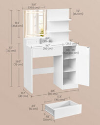 Vasagle Kailyn Collection - Dressing Table With Led Lights And Power Outlet, Vanity Table With Mirror, Adjustable Shelves - thumbnail 5