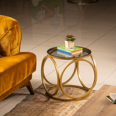Decorotika - Mimo Glass Side End Bedside Table With Gold Metal For Modern Living Room Bedroom - image 1