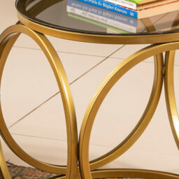 Decorotika - Mimo Glass Side End Bedside Table With Gold Metal For Modern Living Room Bedroom - thumbnail 3