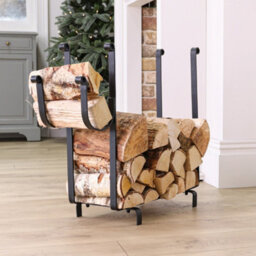 Dibor Fireplace Freestanding Wood Rack Black Iron Fireside Firewood Log Holder, Log Storage Rack With Fireplace Companion Set - thumbnail 4
