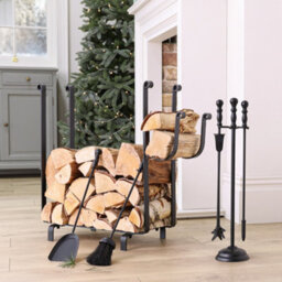Dibor Fireplace Freestanding Wood Rack Black Iron Fireside Firewood Log Holder, Log Storage Rack With Fireplace Companion Set - thumbnail 5