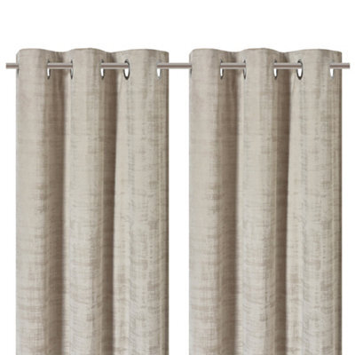 GoodHome Ruvor Beige Plain Woven Lined Eyelet Curtain (W)117Cm (L)137Cm, Pair - image 1