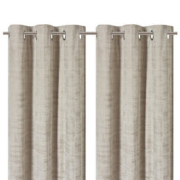 GoodHome Ruvor Beige Plain Woven Lined Eyelet Curtain (W)117Cm (L)137Cm, Pair - thumbnail 1