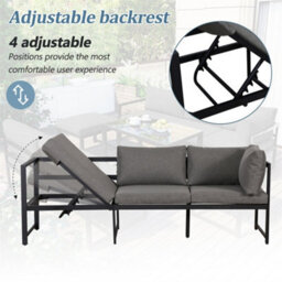 Abrihome Outdoor Garden Lounge Sofa Seating Set With Reclining Function, Includes All Soft Seat Cushions And Backrest, Grey - thumbnail 4