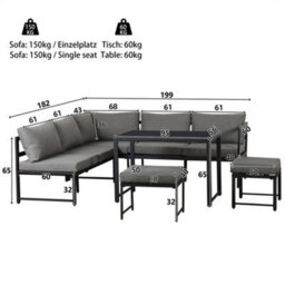 Abrihome Outdoor Garden Lounge Sofa Seating Set With Reclining Function, Includes All Soft Seat Cushions And Backrest, Grey - thumbnail 6