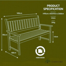 Marco Paul Traditional Wooden Garden Bench - 3-Seater - thumbnail 3