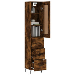 Berkfield Highboard Smoked Oak 34.5X34X180 Cm Engineered Wood - thumbnail 3