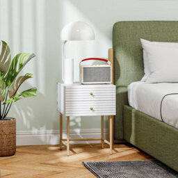 Wyld Haus Satosu Set Of 2 White And Gold Bedside Tables With Ribbed Drawers And Steel Legs - thumbnail 7