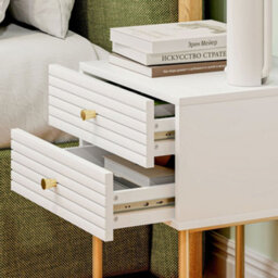 Wyld Haus Satosu Set Of 2 White And Gold Bedside Tables With Ribbed Drawers And Steel Legs - thumbnail 8