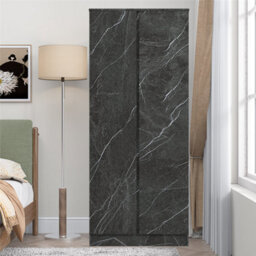 Zita Grey Marble Effect 2 Door Plain Wardrobe - Bedroom Storage, (L) 50Cm X (W) 76Cm X (H) 180Cm, Stylish And Spacious - thumbnail 3