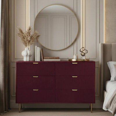 Ohs Ribbed 6 Drawer Cabinet Chest Of Drawers Sideboard - Dark Berry - image 1