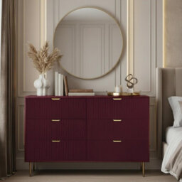 Ohs Ribbed 6 Drawer Cabinet Chest Of Drawers Sideboard - Dark Berry - thumbnail 1