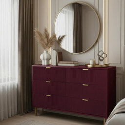 Ohs Ribbed 6 Drawer Cabinet Chest Of Drawers Sideboard - Dark Berry - thumbnail 2