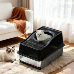 London Boutique 60X40X40Cm Stainless Steel Cat Litter Tray, High Sided Cat Litter Box, Anti Leak Pet Toilet, Black - thumbnail 4