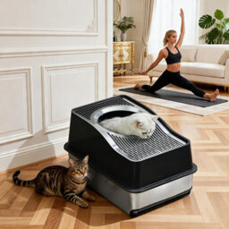London Boutique 60X40X40Cm Stainless Steel Cat Litter Tray, High Sided Cat Litter Box, Anti Leak Pet Toilet, Black - thumbnail 5