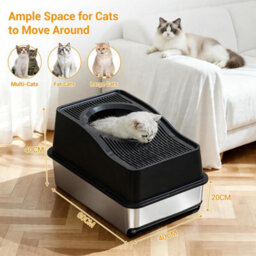 London Boutique 60X40X40Cm Stainless Steel Cat Litter Tray, High Sided Cat Litter Box, Anti Leak Pet Toilet, Black - thumbnail 2