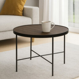 Tre 600 Elegant 60 Na 60 Cm Coffee Table With Metal Legs Black Powder Coated Finish American Walnut - thumbnail 1
