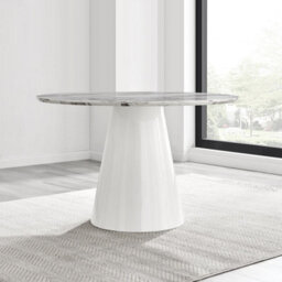 Furniturebox Uk Palma White Marble Effect Round Dining Table & 4 Cream Halle Black Leg Chairs - thumbnail 6