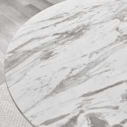 Furniturebox Uk Palma White Marble Effect Round Dining Table & 4 Cream Halle Black Leg Chairs - thumbnail 4