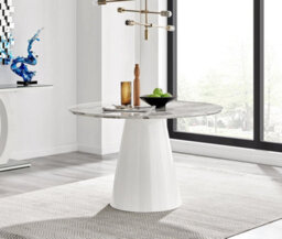 Furniturebox Uk Palma White Marble Effect Round Dining Table & 4 Cream Halle Black Leg Chairs - thumbnail 2