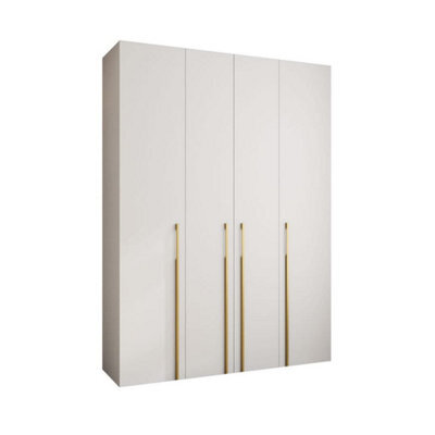 Arte Stylish Como 3 White Hinged Door Wardrobe H2460mm W1800mm D500mm, Four Doors, Sixteen Shelves, Two Hanging Rails, Gold Handles - image 1