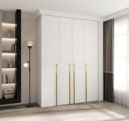 Arte Stylish Como 3 White Hinged Door Wardrobe H2460mm W1800mm D500mm, Four Doors, Sixteen Shelves, Two Hanging Rails, Gold Handles - thumbnail 2