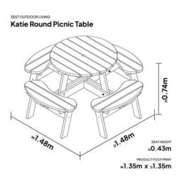 4 Seater Katie Round Picnic Table By Zest Outdoor Living - thumbnail 4