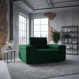 Torezio Armchair Adjustable Headrests Upholstered Freestanding Chipboard Frame Metal Legs 134X102X90Cm Green - thumbnail 1