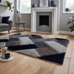 Grey Navy Shaggy Geometric Modern Rug For Living Room Bedroom And Dining Room-80Cm X 150Cm - thumbnail 2
