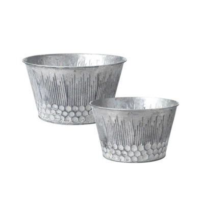 Set Of 2 Zinc Honeycomb Plant Bowls - Watertight No Drainage Holes - image 1