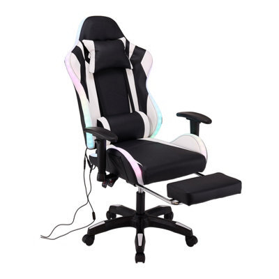 Living And Home Black And White Ergonomic Gaming Chair With Rgb Light & Massage Lumbar - image 1