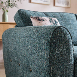 Stratus Interiors Valencia Mid-Century Fabric Sofa In Odyssey Amazonite Teal With Rolled Arms And Wooden Legs - Armchair - thumbnail 3