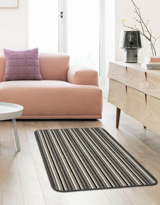 Silver Striped 8mm Thick Rectangle Mat For Living Room, Bathroom, Kitchen, Easy To Clean Striped Mat - 100Cm X 150Cm - image 1